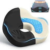 5X Support Thicker Seat Cushion for Desk Chair Car Office, U-Shape Cooling Gel Pressure Relief Cushions with Hollow design, Non-Slip Memory Foam Donut Pillow for Tailbone Sciatica Coccyx Low Back Pain