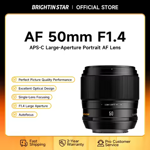 Brightin Star AF 50mm F1.4 APS-C Mirrorless Digital Camera Lens for Sony E ZVE10 A6400 A7 III IV Fuj