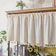 Boho Linen Curtain Valance for Kitchen Flowers Macrame Curtains with Tassels Short Window Cover Cabinet Home Decor Rod Pocket