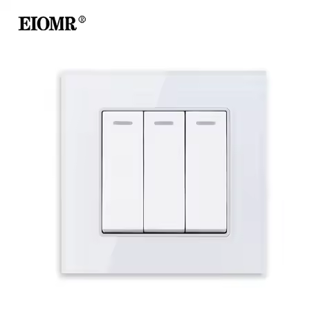 EIOMR Wall Light Switch,3 Gang 1/2 Way,Size 86*86mm,16A 250V Multi -material Panel EU UK Rocker Swit