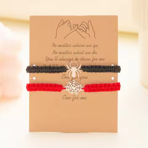 2pcs/Set Romantic Spider Web Couple Bracelet For Women Men Handmade Braided Rope Wish Card Halloween