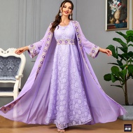 【Spot Goods】Dubai Abaya 2-piece Sets Women Wear Plain Dresses Arab Robe Muslim Abaya Dress Muslimah 