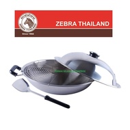 泰国斑马牌 Zebra Thailand 38cm 5-Ply Chinese Wok W/Lid & Wire 176239 Flat Bottom