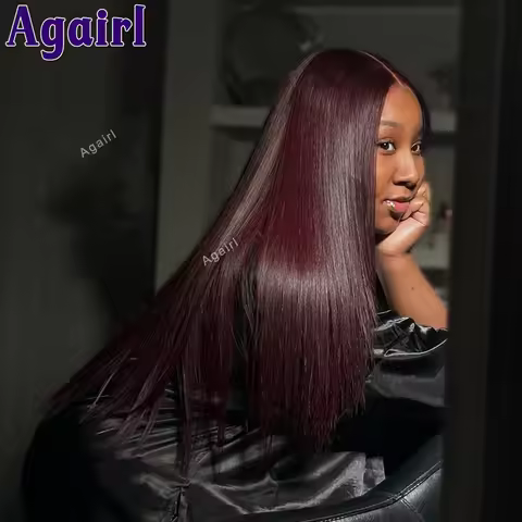 Dark Red 99J Colored 200% Straight 13x4 13x6 Lace Frontal Human Hair Wigs Pre Plucked Ready Go 5x5 6