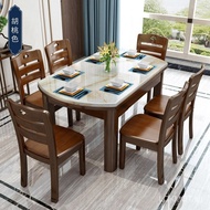Marble Dining Table Retractable Folding Solid Wood Dining Table and Chair Combination Square and round Dual-Use Large round Table Home Dining Table