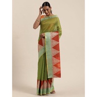 VASTRANAND Green Maroon banarasi striped saree with gold zari border