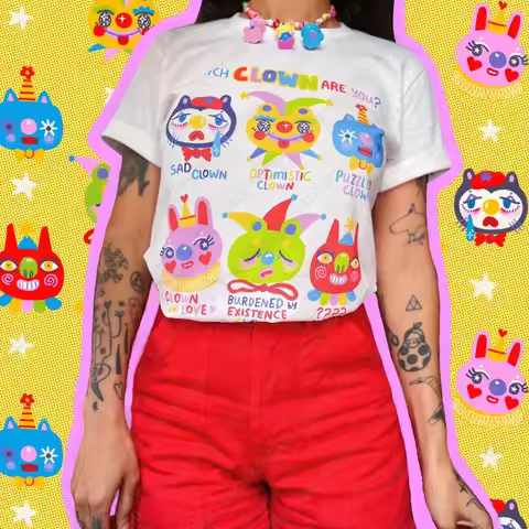 Clown Quiz Print T-shirt Women Cotton Tees Graphic T Shirts Aesthetic Clothes 2yk Tops Shirts for Wo