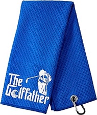 Funny Blue Golf Towels - The GolfFather Embroidered Golf Towels for Golf Bags with Clip, Golf Accessories for Men, Dad, Boyfriend, Coworker, Golf Fan, Birthday Christmas, Retirement Gifts