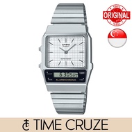 [Time Cruze] Casio AQ-800 Dual Time Adjustable Stainless Steel White Grid Dial Men Watch AQ-800E AQ-