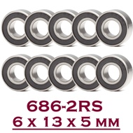 686RS Bearing (10 PCS) 6*13*5 mm Hobby Electric RC 686 RS 2RS Ball Bearings 686-2RS Black Sealed 686