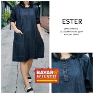 Dress Wanita Korea Jeans Jumbo XXl Terbaru Ester - Mini Dress Casual Pendek Busui Friendly - Dress H