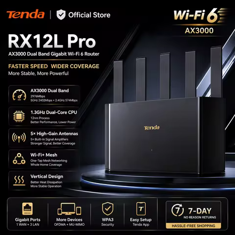 Tenda RX12L Pro AX3000 WiFi 6 Router Dual Band Gigabit Wireless Router 2976Mbps Mesh Router 1.3GHz D