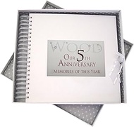 WHITE COTTON CARDS 5th Wedding Anniversary Wooden Memory Album, Card and Memory Book, Glitter and Wo