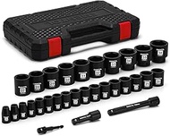 EMENTOL 30PCS 1/2" Drive Standard Impact Socket Set, CR-MO, Metric, 10mm - 36mm, Includes 3-inch and