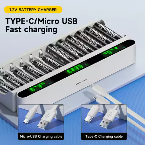 PALO 8/12 Slots Battery Charger Intelligent Fast Charge USB Charger for 1.2V Ni-MH Ni-Cd AAA AA Rech
