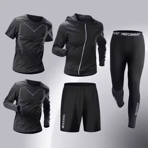 Fashion 4-5 Pieces Men's Running Sports Clothing Set Fitness Jogging Compression Suit Training Suit 