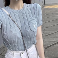 RRL Sweepable Stripe Round Neck Cotton Sweater - Short Sleeve