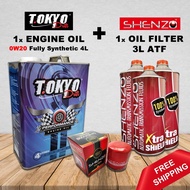(Sabah/Sarawak) JIMAT PACKAGE Tokyo 0W20 5W30 Fully Synthetic and Shenzo ATF for Perodua Axia Bezza 
