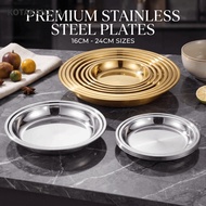 KOTAKAN13A Round Plate Shallow Tray, Flat Easy Clean Stainless Steel Dining Dish, Gold Rustproof Sta