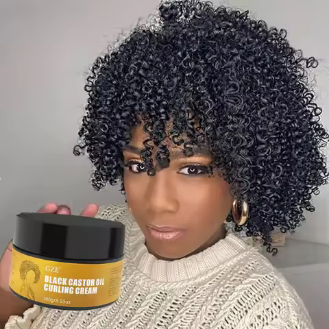 GZE Black Castor Oil Curl Defining Cream Non-stick Hydrates & eliminates frizz, Hair-Smoothing Anti-