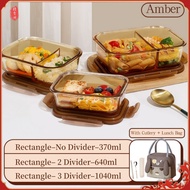 ✨檀香阁✨ 2026 Amber Glass Lunch Box Set with Lunch Bag + Cutlery Bekas Makanan Kaca Microwave Safe Leak
