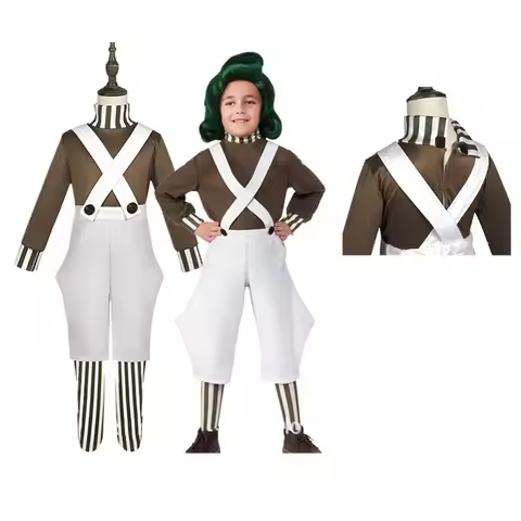 Kids Oompa Cosplay Loompa Fantasia Cartoon Factory Costume Boys Shirt Pants Stockings Outfits Hallow