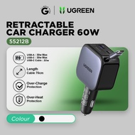 UGREEN Car Charger 2 In 1 Retractable Cable Type C Fast Charging 60W-145W