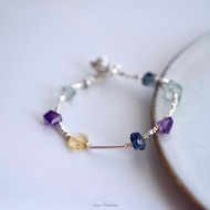 手工制天然多彩水晶通體925純銀紫水晶黃水晶螢石情侶手鏈AGETE風