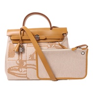 HERMES 帆布Herbag PM銀扣手挽肩背兩用袋Beige