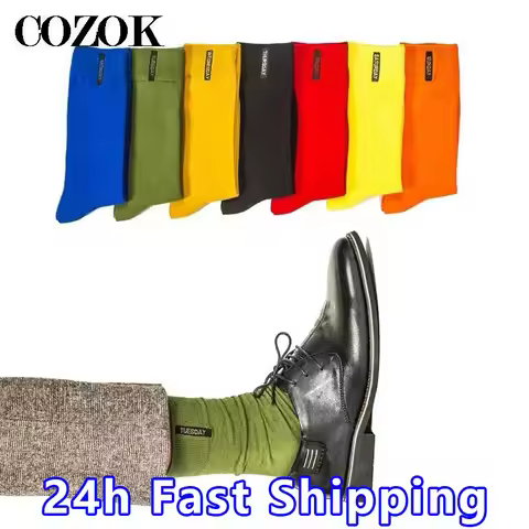 7 Pairs Fashion Mens Socks Combed Cotton Solid Color Business Socks For Man British Style Multi-colo