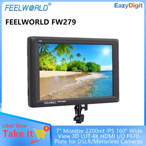 FEELWORLD FW279 7" Monitor 2200nit IPS 160° Wide View 3D LUT 4K HDMI I/O F970 Plate for DSLR/Mirrorl