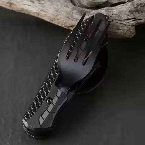 Camping Folding Knife, Three-in-one Multi-functional Tool, Stainless Steel Folding Spoon, Fork, Knif