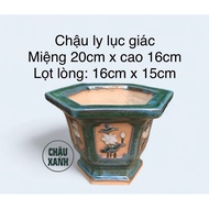 Dong Nai ceramic pot, small hexagonal cup with mouth 20cm x height 16cm
