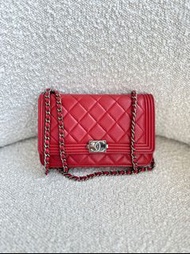 Chanel Boy Wallet on Chain WOC Red Lambskin Ruthenium Hardware
