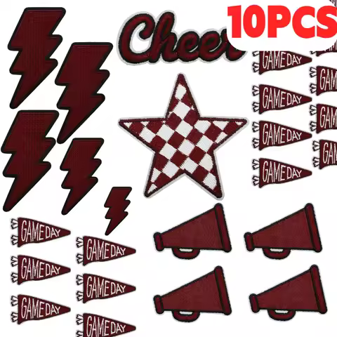 10PCS Brown Love Star Embroidery Patches Lightning Bow Design Cheerleader Game Day Iron On For DIY C