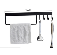 浴室架 廚房掛架 免打孔 掛鈎 貼牆掛架 調味料架 (升級黑色40cm-4鉤帶桿）