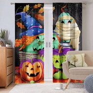 2PCS Halloween Themed Printed Curtains With Pumpkin Shaped Monsters, Spider Webs, And Other Patterns