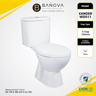 BANOVA / DOCASA Close-Couple WC Toilet Bowl S-Trap Wash Down Water Closet with Ceramic Cistern Tandas Duduk 10 Inch 250mm