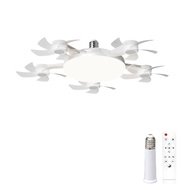 2 in 1 5 Heads Ceiling Fan Light 3 Lighting Modes Wind Speed Adjustable Electric Cordless Fan Modern