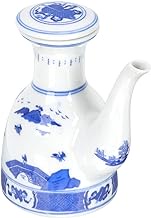 Veemoon Japanese Decor White Decor Soy Sauce Bottle Ceramic Oil Dispenser Bottle Blue and White Porcelain Vinegar Cruet with Stopper Lid for Oil Vinegar Sauce Condiment Containers White Decor