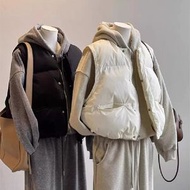 韓國東大門秋冬燈芯絨羽絨背心 女裝保暖棉馬甲外套- 白色 M