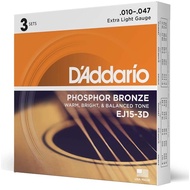 D'Addario EJ15/EJ16/EJ26 Guitar Strings - Phosphor Bronze Acoustic Guitar Strings , 3-Pack