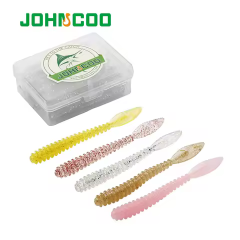 JOHNCOO 40pcs/box Soft Worm AJING Fishing Lure 57mm 0.64g Rockfish Ocean Rock Bait Bass Swimbait Jig