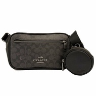 [全新]COACH Elias男中性款斜背兩用胸前子母腰包(黑灰)