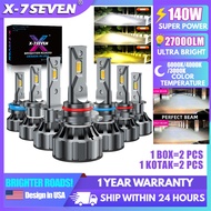 X-7SEVEN T1Plus 3 Color LED Headlight Bulb 140W 27000LM Car Fog Light 2 Year Warranty H4 H11 HB3 H7