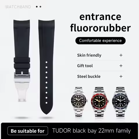 Curved End Natural Fluororubber FKM Rubber Watchband New Design 22mm For Tudor Strap Black Bay 1958 