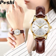 POSHI Women Watch Quartz Luminous Watch For Woman Original Waterproof Leather Strap Fashion Ladies C