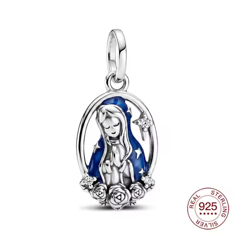 925 Sterling Silver Guadalupe Virgin Mary Pendant Star Rose MadonnaCharm Jewelry Making For Classic 