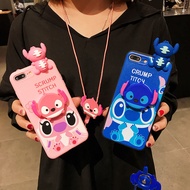 Huawei Y5 2018 Y5 Prime 2018 Y5 Lite 2018 Y5P Y6P Y6 2018 Y6 Prime 2018 Y6 2019 Y6 Pro 2019 Y6S Cute Cartoon Stitch Phone Case with Stand Doll and Long Lanyard