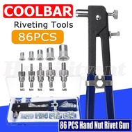 86 ชิ้นแทรกชุดเครื่องมือมือคู่มือดึงตอกหมุดน็อตหมุดG UnเกลียวM3/M4/M5/M6/M8 ชุด。เครื่องตอกหมุดด้วยมื